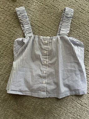 bishop + young Blue and White Striped Button-Front Top